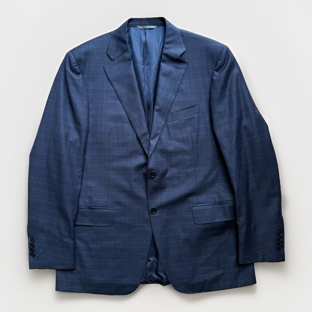 Canali Travel Sport Coat 52 Blue Plaid Italy Quiet Luxury Minimalist New York